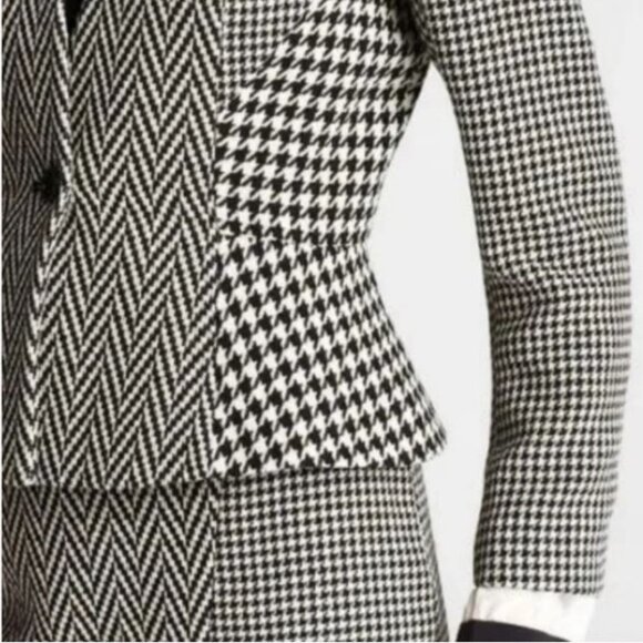 Ann Taylor Women's Black White Plaid Houndstooth Wool Blend Skirt Suit 12 NWT - Picture 2 of 16
